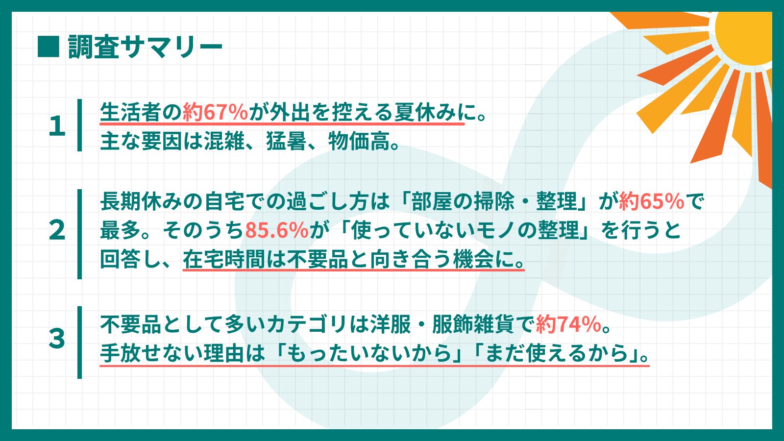 約7割が「外出控え」の夏休みへ｜自宅時間は、不要品を循環させるきっかけになるかイメージ画像